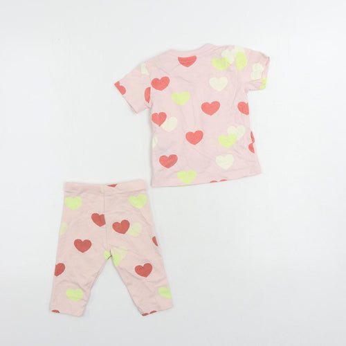 Marks and Spencer Girls Pink Geometric Cotton Trousers Set Outfit/Set Size 3-6 Months - Heart Pattern