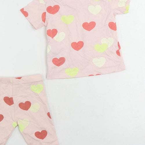 Marks and Spencer Girls Pink Geometric Cotton Trousers Set Outfit/Set Size 3-6 Months - Heart Pattern