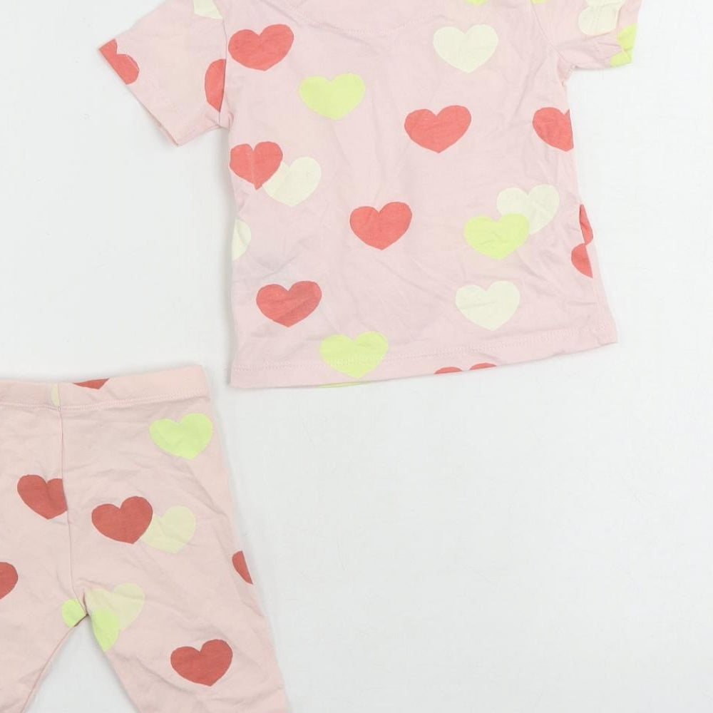 Marks and Spencer Girls Pink Geometric Cotton Trousers Set Outfit/Set Size 3-6 Months - Heart Pattern