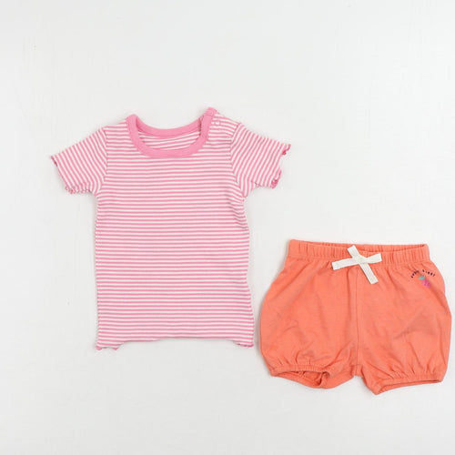 Marks and Spencer Girls Pink Striped Cotton Shorts Set Outfit/Set Size 3-6 Months Pullover