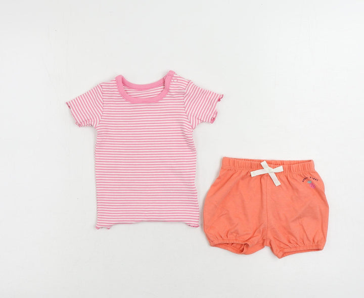Marks and Spencer Girls Pink Striped Cotton Shorts Set Outfit/Set Size 3-6 Months Pullover