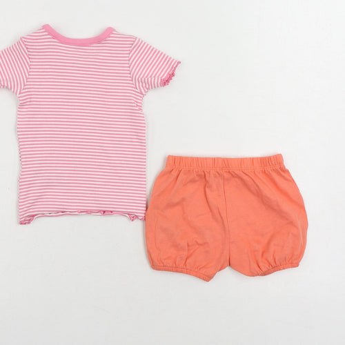 Marks and Spencer Girls Pink Striped Cotton Shorts Set Outfit/Set Size 3-6 Months Pullover