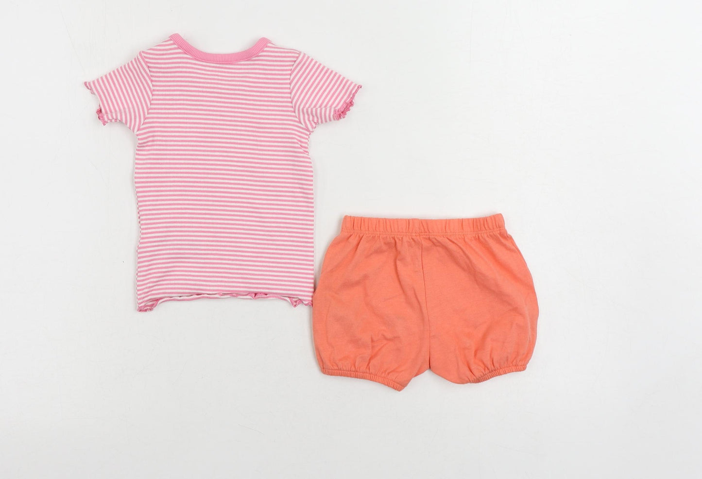 Marks and Spencer Girls Pink Striped Cotton Shorts Set Outfit/Set Size 3-6 Months Pullover