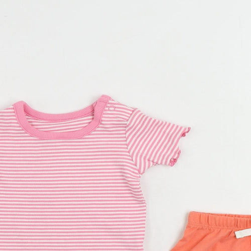 Marks and Spencer Girls Pink Striped Cotton Shorts Set Outfit/Set Size 3-6 Months Pullover