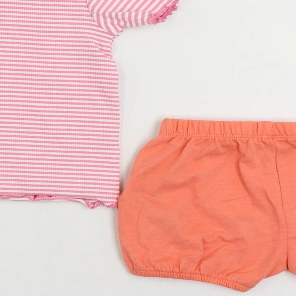 Marks and Spencer Girls Pink Striped Cotton Shorts Set Outfit/Set Size 3-6 Months Pullover