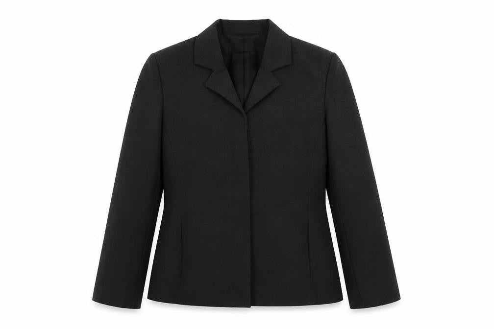 Front view of Pilot women’s grey jacket blazer, size UK 14, button