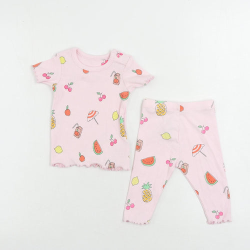 Marks and Spencer Girls Pink Geometric Cotton Trousers Set Outfit/Set Size 3-6 Months - Fruits