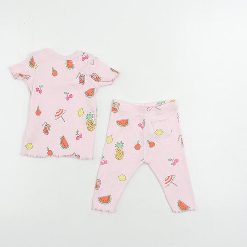 Marks and Spencer Girls Pink Geometric Cotton Trousers Set Outfit/Set Size 3-6 Months - Fruits
