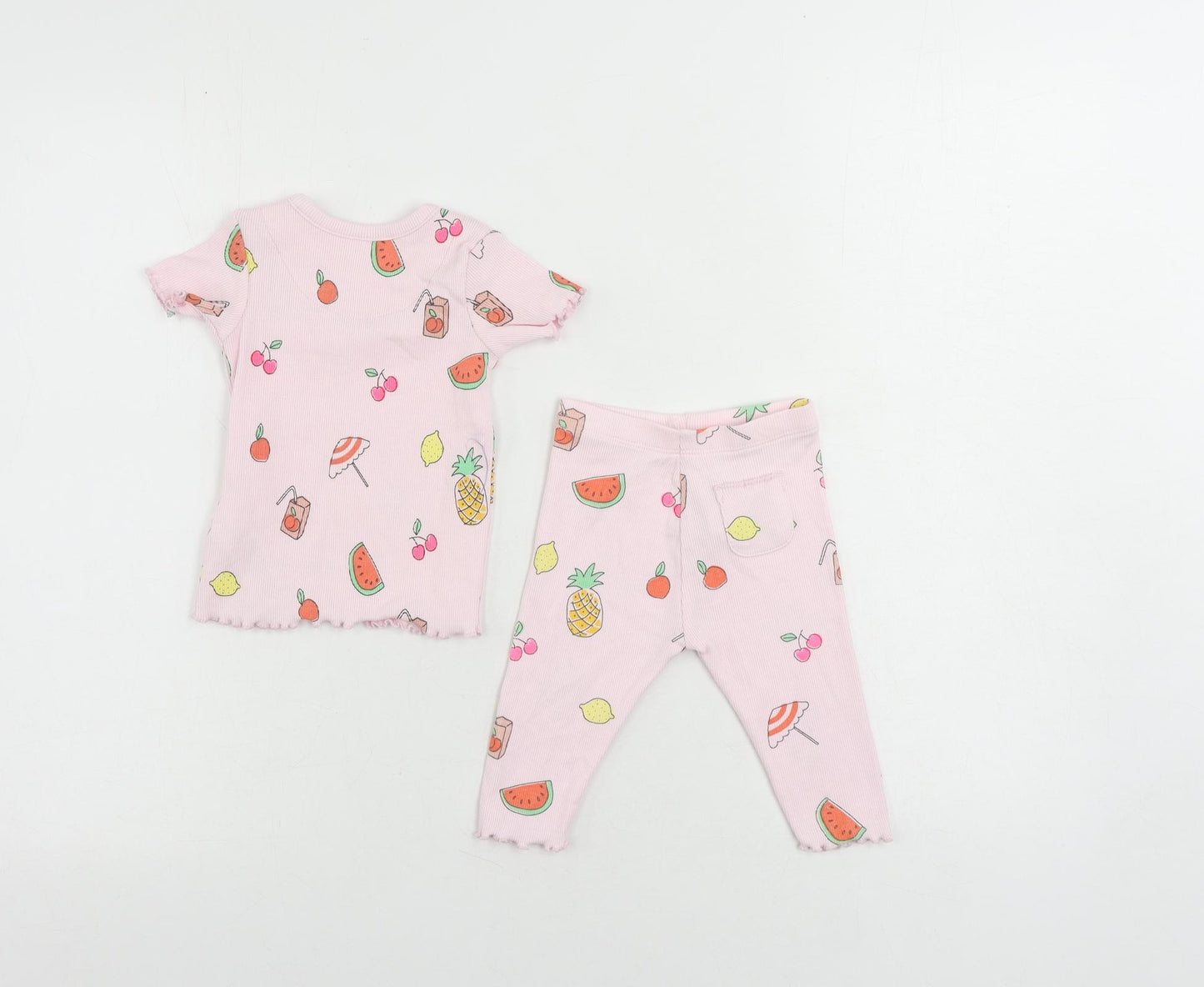 Marks and Spencer Girls Pink Geometric Cotton Trousers Set Outfit/Set Size 3-6 Months - Fruits