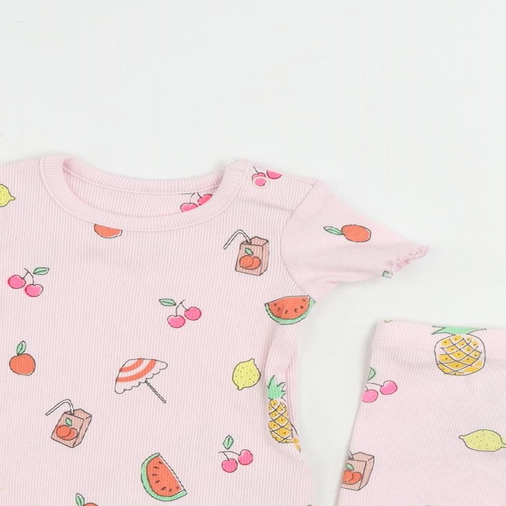 Marks and Spencer Girls Pink Geometric Cotton Trousers Set Outfit/Set Size 3-6 Months - Fruits