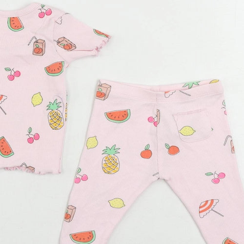 Marks and Spencer Girls Pink Geometric Cotton Trousers Set Outfit/Set Size 3-6 Months - Fruits