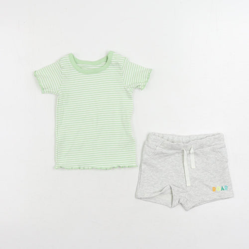 Marks and Spencer Baby Green Striped Cotton Shorts Set Outfit/Set Size 3-6 Months Pullover