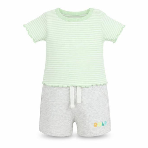 Marks and Spencer Baby Green Striped Cotton Shorts Set Outfit/Set Size 3-6 Months Pullover
