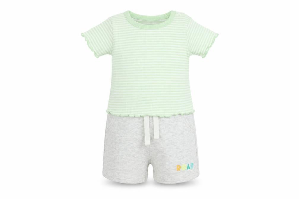 Marks and Spencer Baby Green Striped Cotton Shorts Set Outfit/Set Size 3-6 Months Pullover