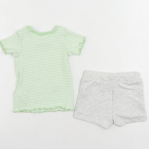 Marks and Spencer Baby Green Striped Cotton Shorts Set Outfit/Set Size 3-6 Months Pullover