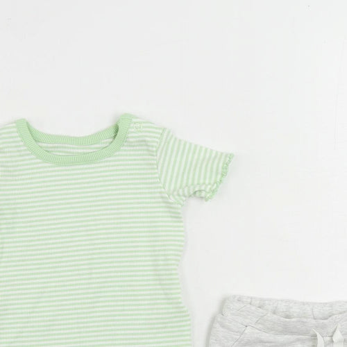 Marks and Spencer Baby Green Striped Cotton Shorts Set Outfit/Set Size 3-6 Months Pullover