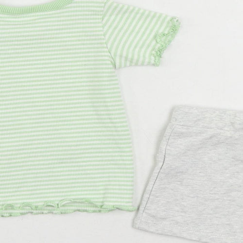 Marks and Spencer Baby Green Striped Cotton Shorts Set Outfit/Set Size 3-6 Months Pullover