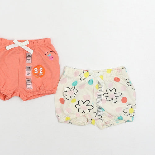 Marks and Spencer Baby Ivory Floral Cotton Cropped Trousers Size 0-3 Months - Set