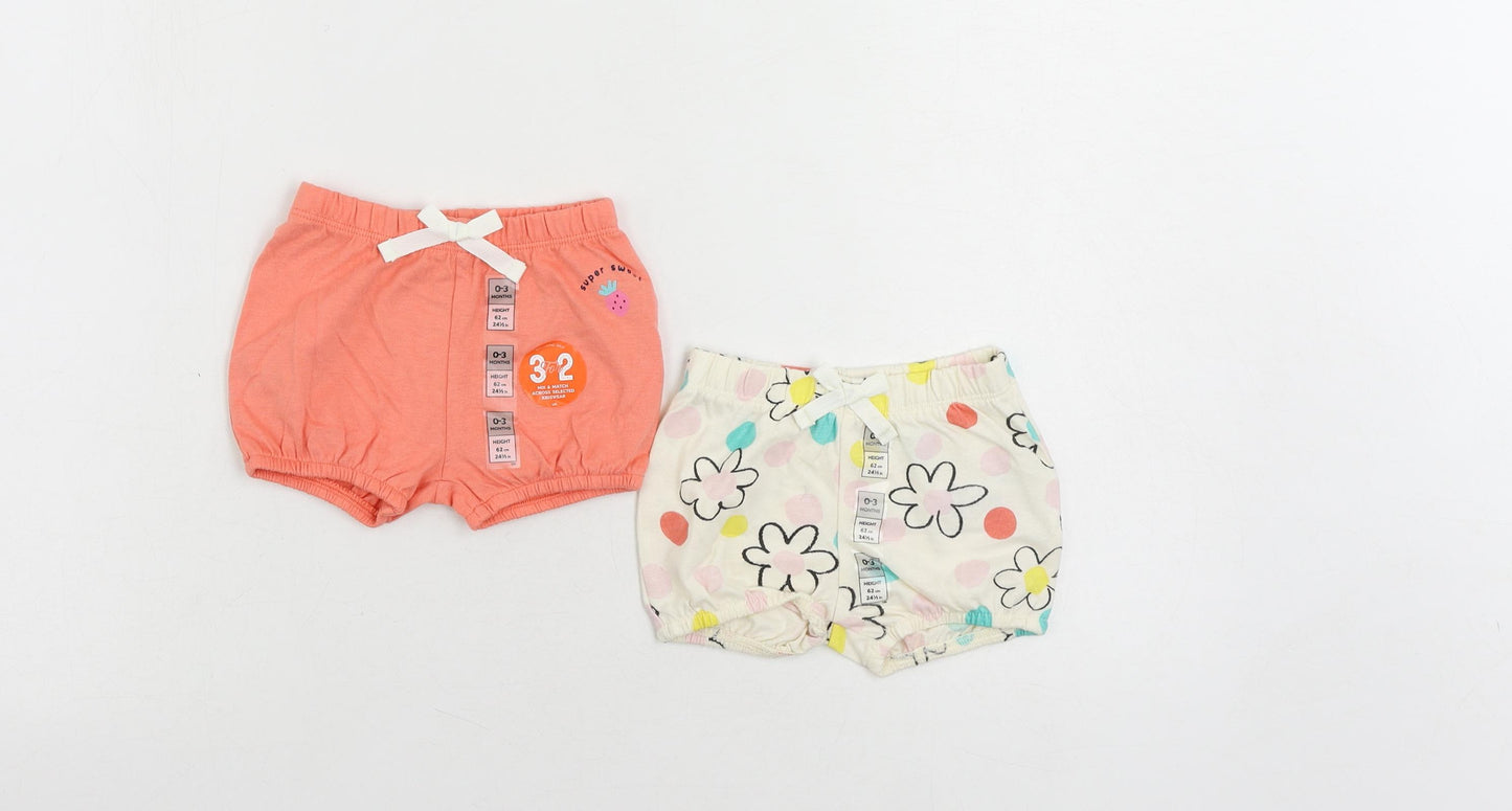 Marks and Spencer Baby Ivory Floral Cotton Cropped Trousers Size 0-3 Months - Set