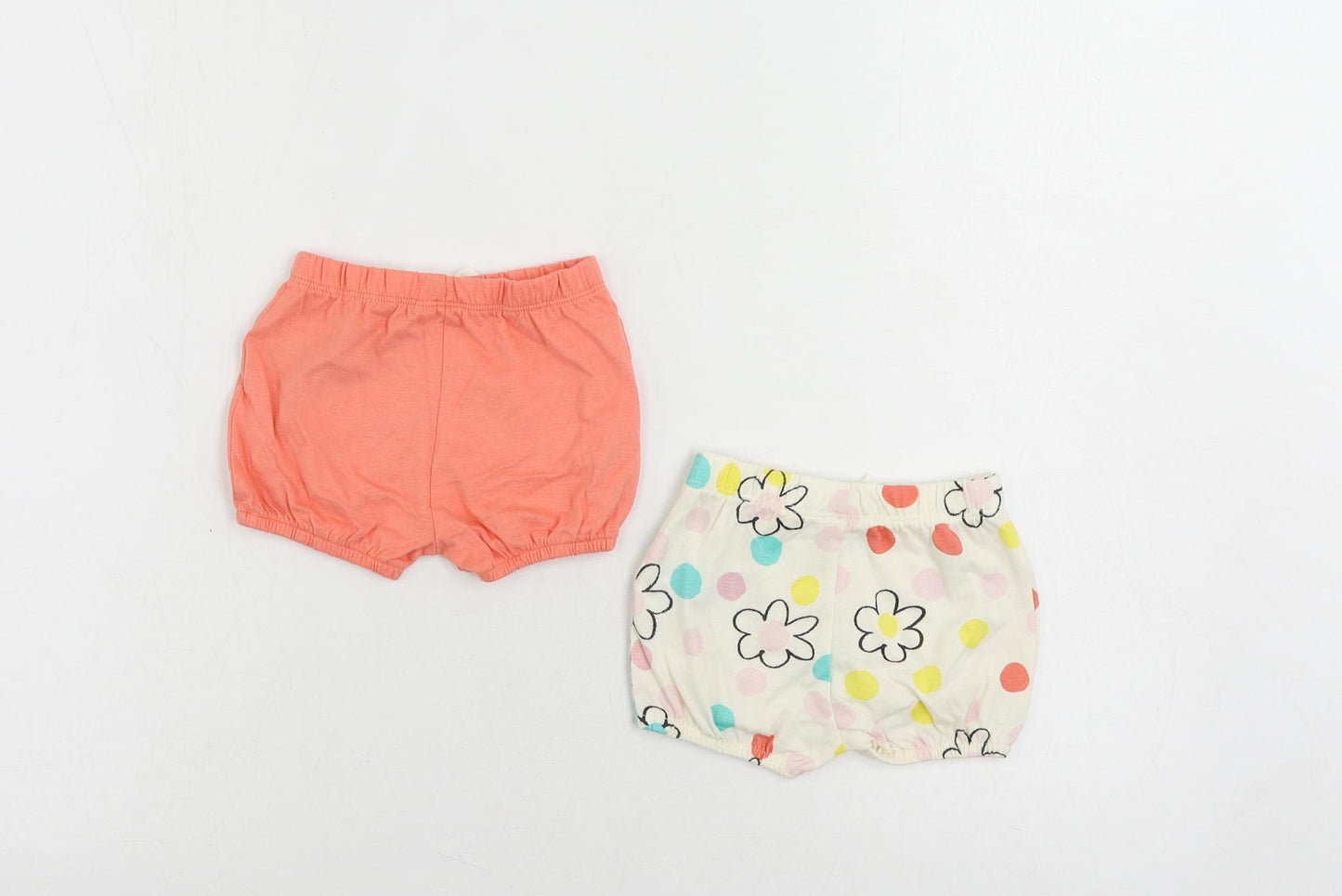 Marks and Spencer Baby Ivory Floral Cotton Cropped Trousers Size 0-3 Months - Set