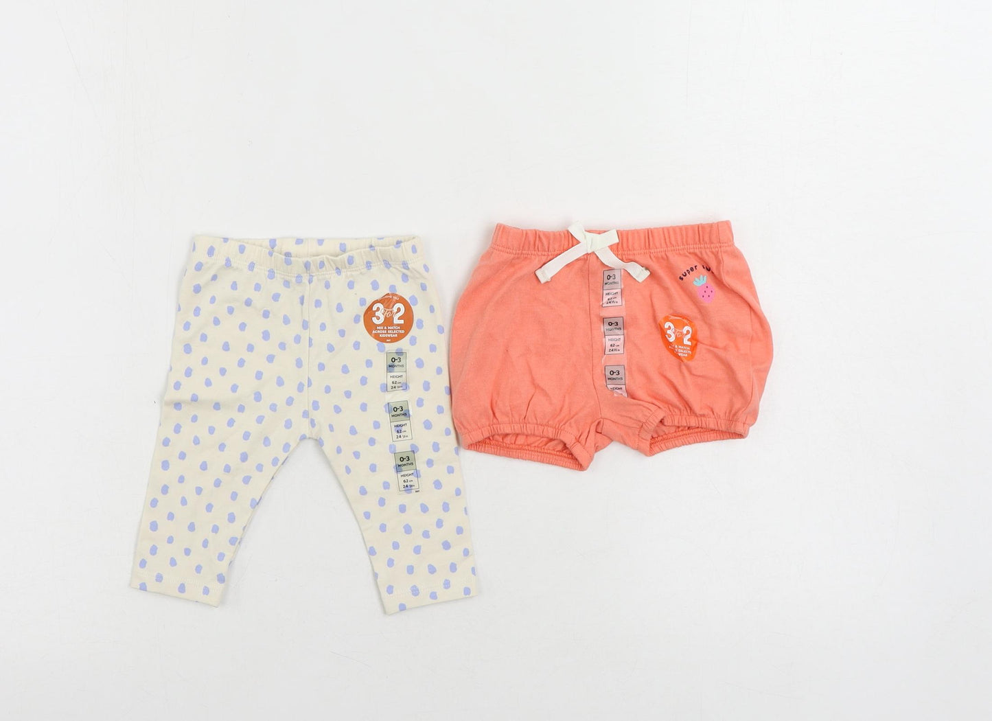 Marks and Spencer Baby Pink Cotton Jogger Trousers Size 0-3 Months - Set