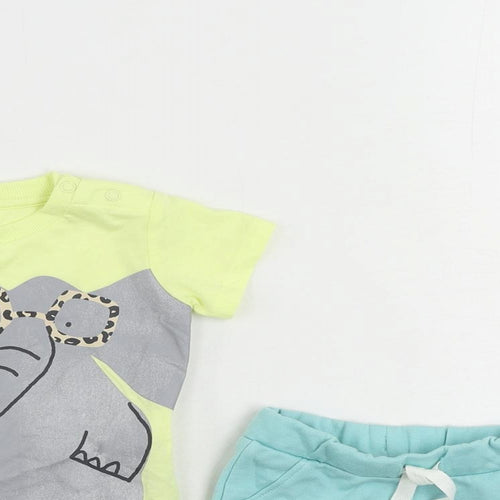 Marks and Spencer Baby Yellow Cotton Shorts Set Outfit/Set Size 0-3 Months Pullover - Elephant