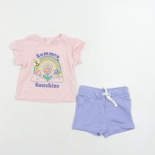 Marks and Spencer Baby Pink Cotton Shorts Set Outfit/Set Size 0-3 Months Button