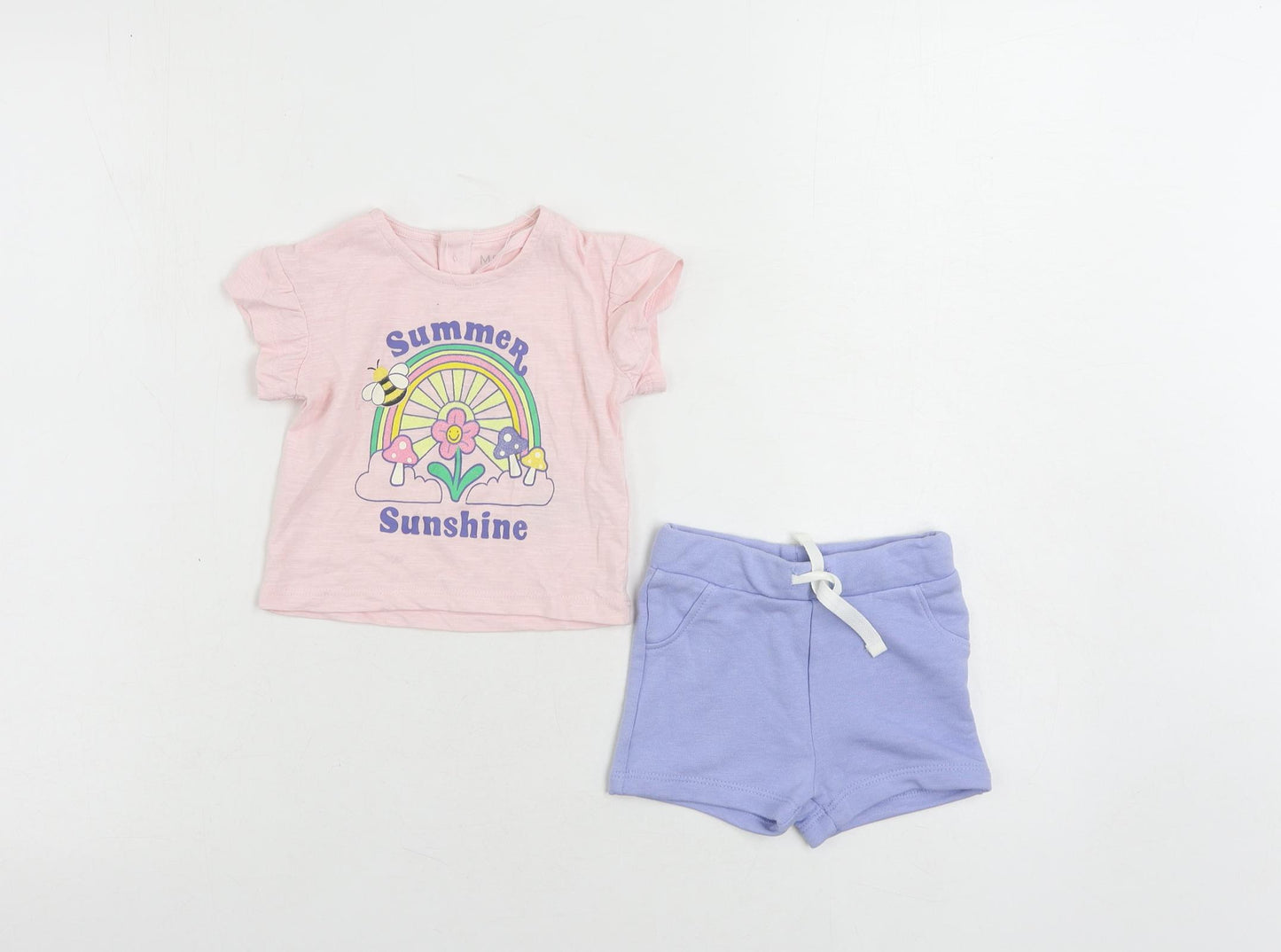 Marks and Spencer Baby Pink Cotton Shorts Set Outfit/Set Size 0-3 Months Button