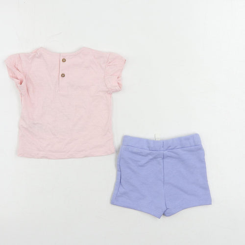Marks and Spencer Baby Pink Cotton Shorts Set Outfit/Set Size 0-3 Months Button
