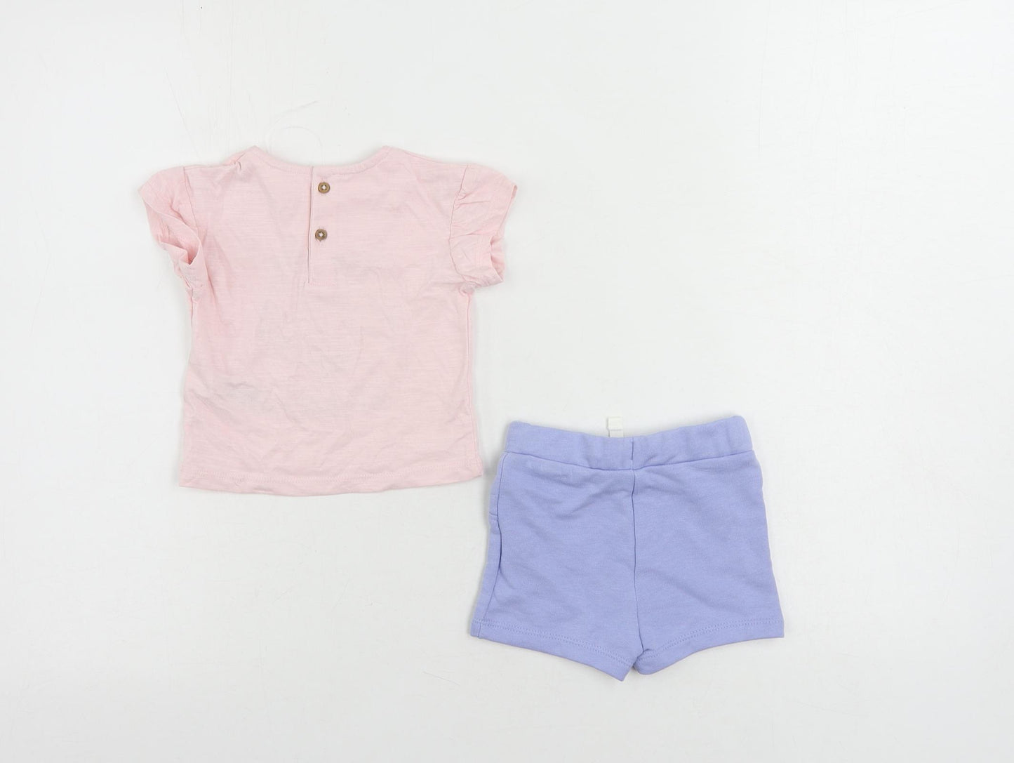 Marks and Spencer Baby Pink Cotton Shorts Set Outfit/Set Size 0-3 Months Button