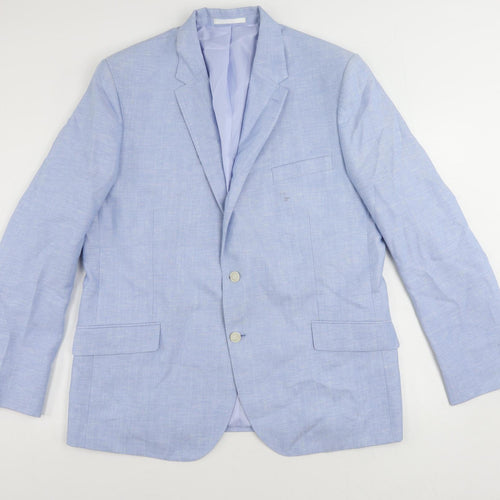 Marks and Spencer Mens Blue Linen Jacket Suit Jacket Size 48 Regular