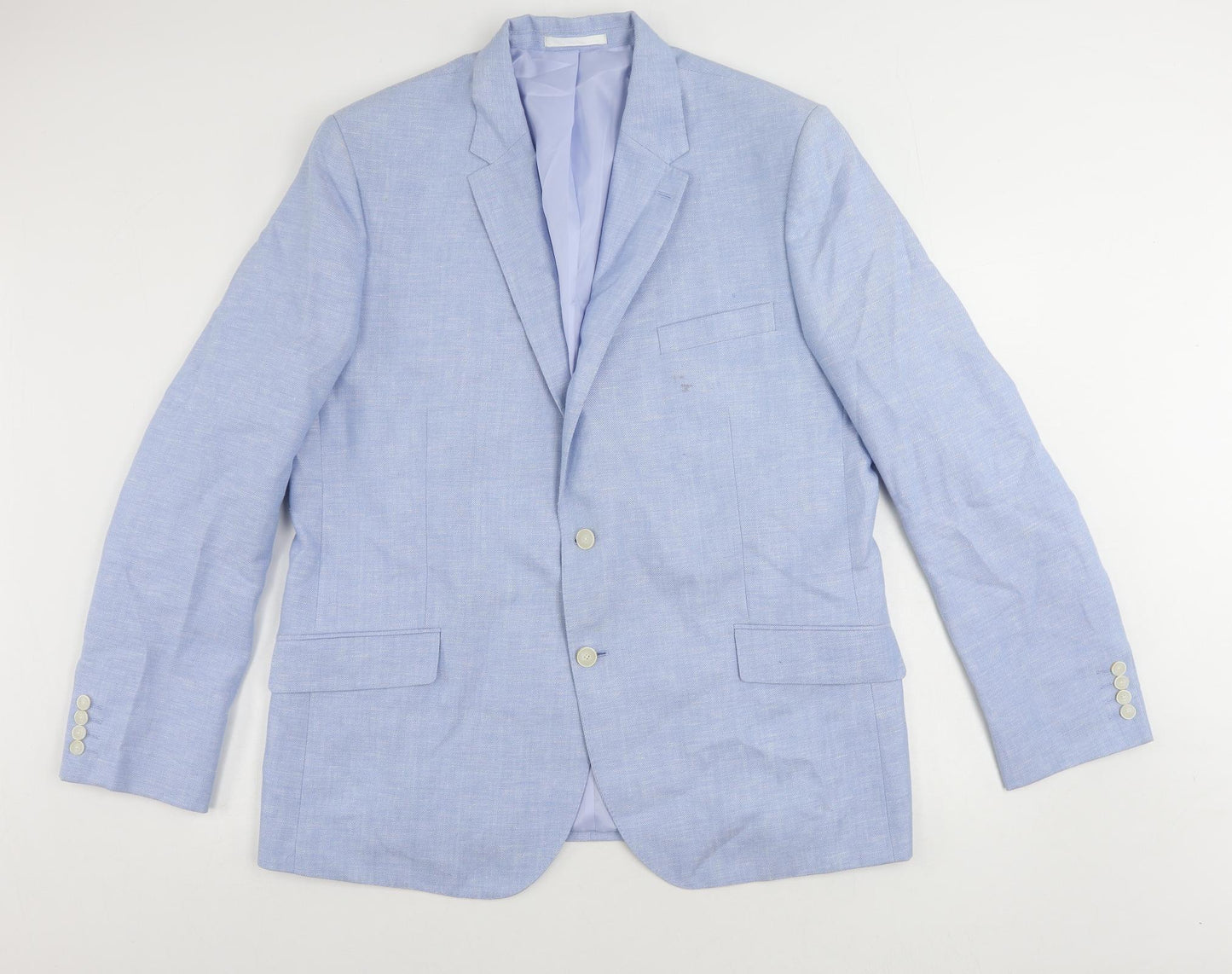 Marks and Spencer Mens Blue Linen Jacket Suit Jacket Size 48 Regular