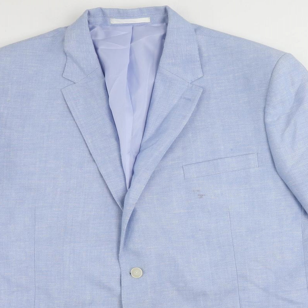 Marks and Spencer Mens Blue Linen Jacket Suit Jacket Size 48 Regular