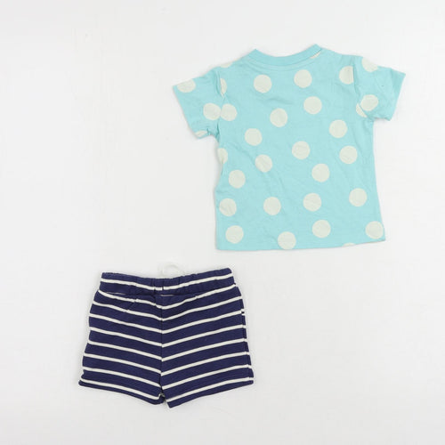 Marks and Spencer Baby Blue Polka Dot Cotton Shorts Set Outfit/Set Size 0-3 Months Snap