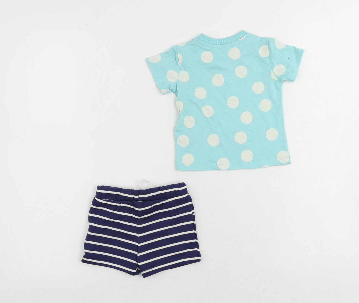 Marks and Spencer Baby Blue Polka Dot Cotton Shorts Set Outfit/Set Size 0-3 Months Snap