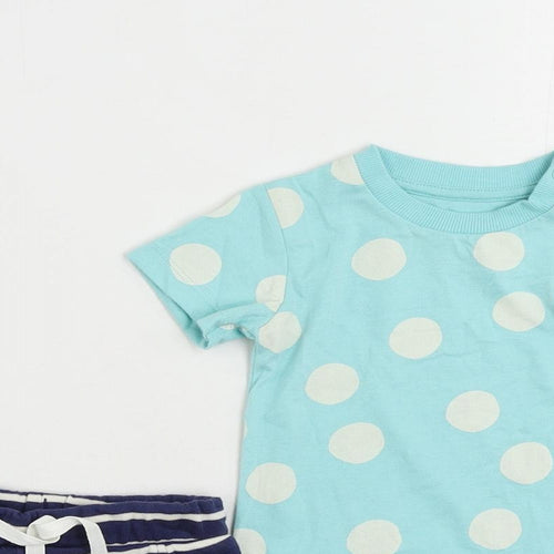 Marks and Spencer Baby Blue Polka Dot Cotton Shorts Set Outfit/Set Size 0-3 Months Snap