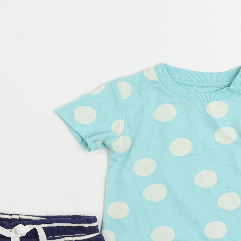 Marks and Spencer Baby Blue Polka Dot Cotton Shorts Set Outfit/Set Size 0-3 Months Snap