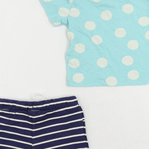 Marks and Spencer Baby Blue Polka Dot Cotton Shorts Set Outfit/Set Size 0-3 Months Snap