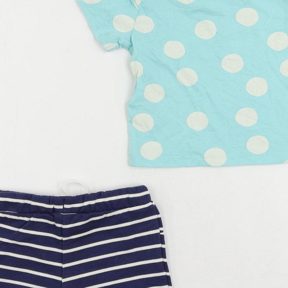 Marks and Spencer Baby Blue Polka Dot Cotton Shorts Set Outfit/Set Size 0-3 Months Snap