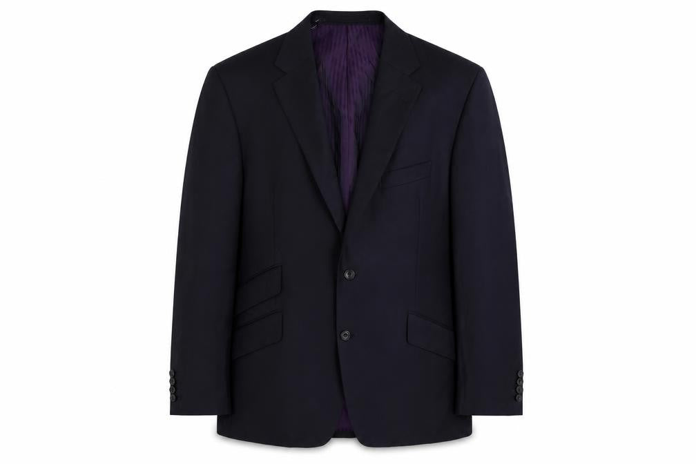 Front view of Marks & Spencer men’s blue striped wool jacket suit jacket, size 44, regular