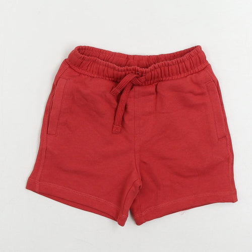 Marks and Spencer Boys Red Cotton Sweat Shorts Size 4-5 Years Regular Drawstring