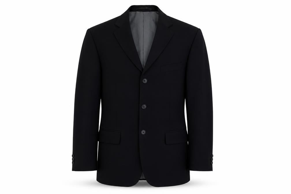 Front view of Marks & Spencer men’s blue polyester jacket suit jacket, size 38, regular