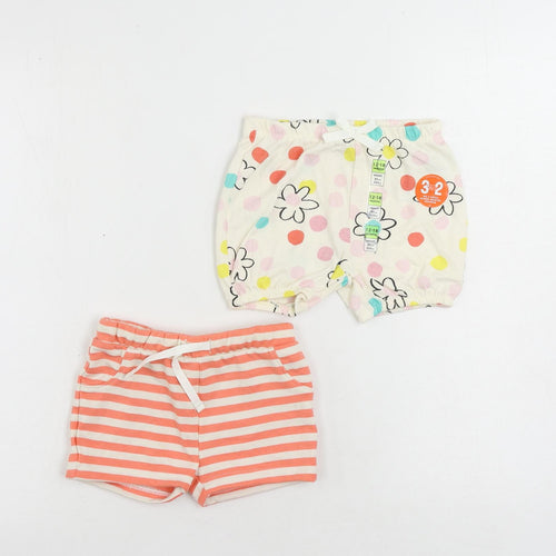 Marks and Spencer Baby Ivory Floral Cotton Cropped Trousers Size 12-18 Months Drawstring - Set