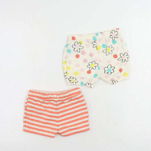 Marks and Spencer Baby Ivory Floral Cotton Cropped Trousers Size 12-18 Months Drawstring - Set