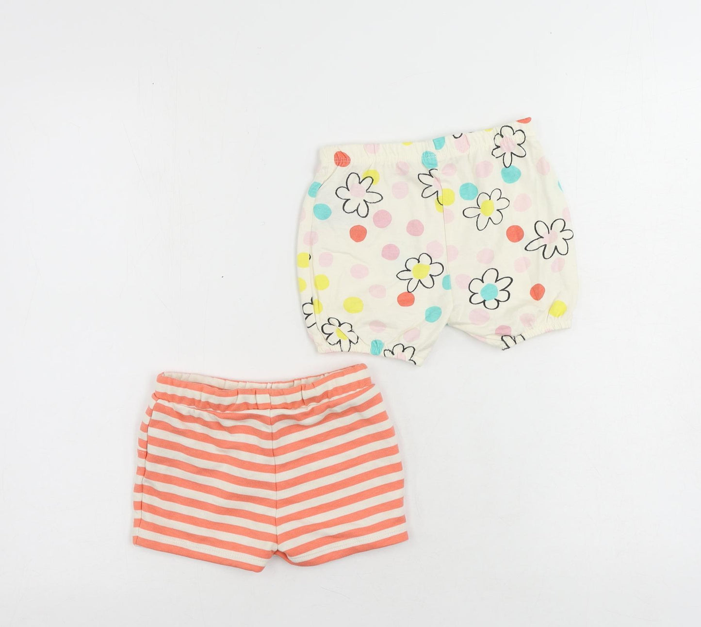 Marks and Spencer Baby Ivory Floral Cotton Cropped Trousers Size 12-18 Months Drawstring - Set