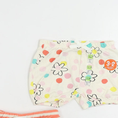 Marks and Spencer Baby Ivory Floral Cotton Cropped Trousers Size 12-18 Months Drawstring - Set