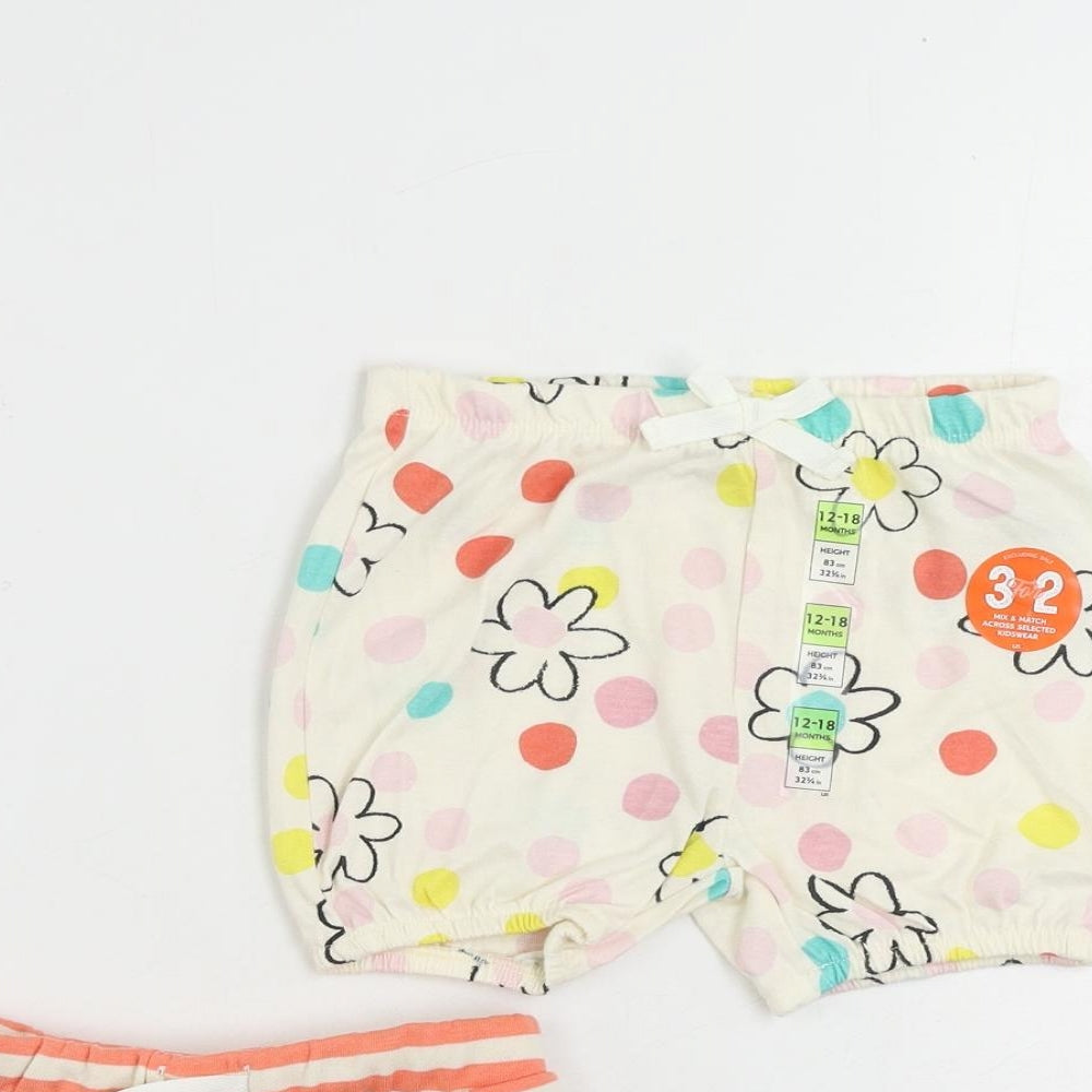 Marks and Spencer Baby Ivory Floral Cotton Cropped Trousers Size 12-18 Months Drawstring - Set