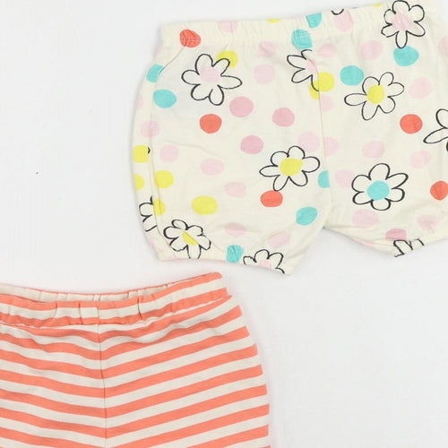 Marks and Spencer Baby Ivory Floral Cotton Cropped Trousers Size 12-18 Months Drawstring - Set