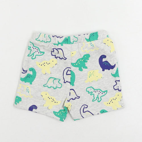 Marks and Spencer Baby Grey Geometric Cotton Cropped Trousers Size 9-12 Months Drawstring - Dinosaur Print