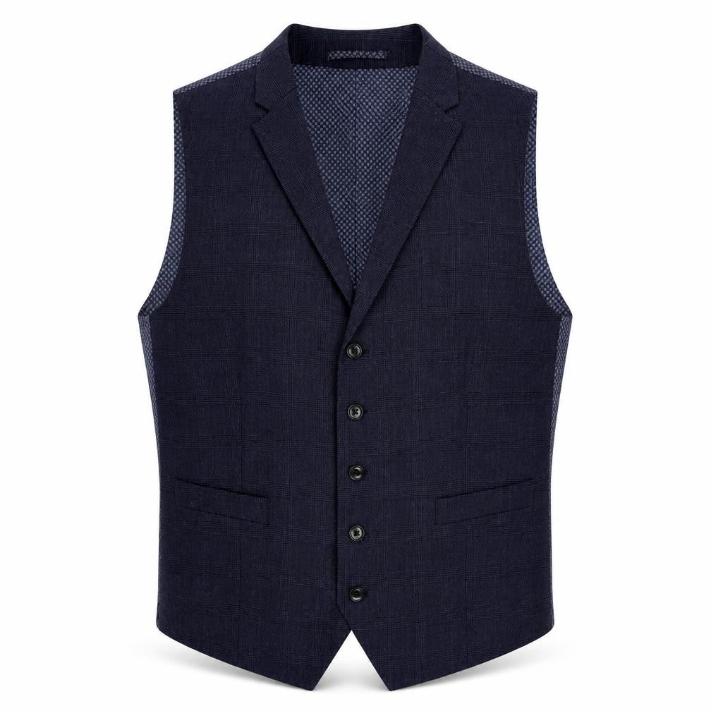 Front view of Skopes men’s blue plaid wool jacket suit waistcoat, size 42, regular